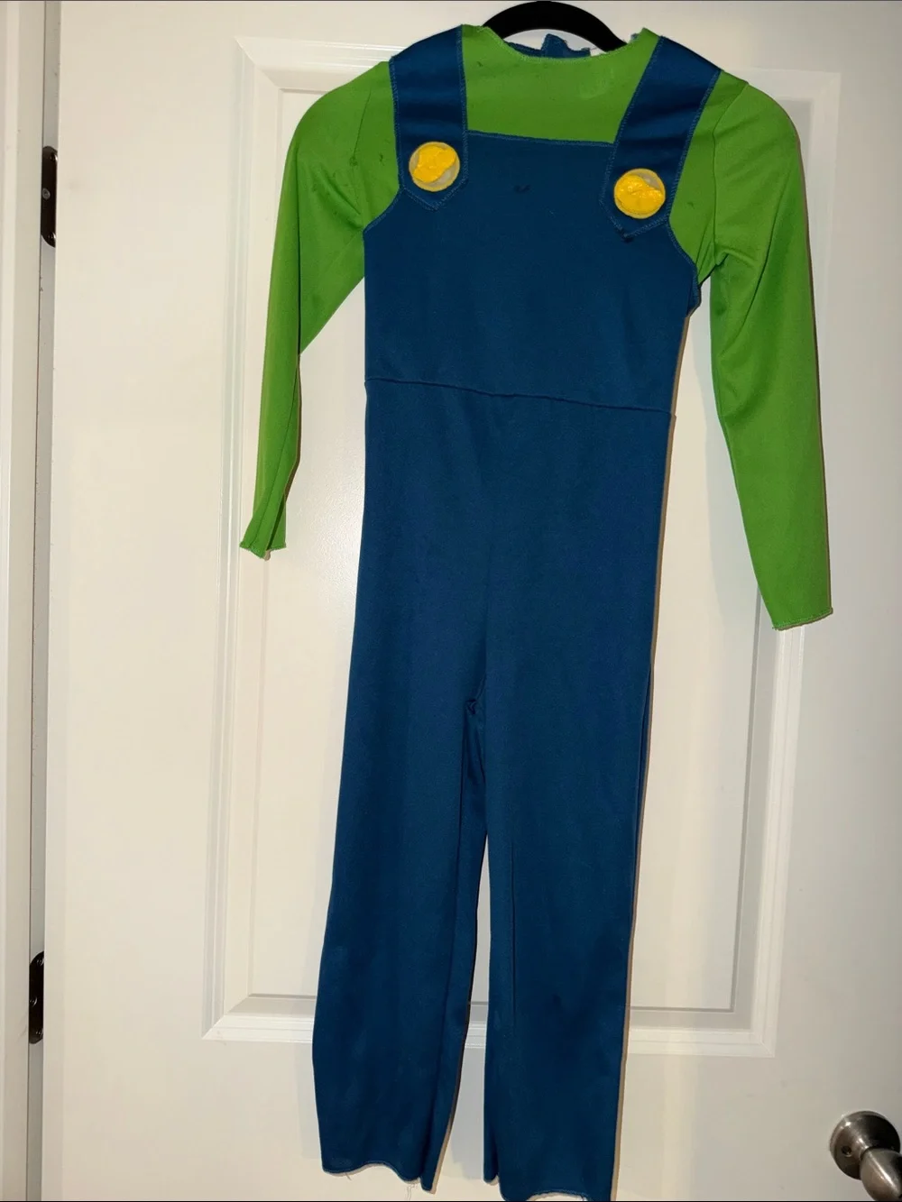Kids Luigi Overalls and Green Top Halloween Costume with Yellow Buttons